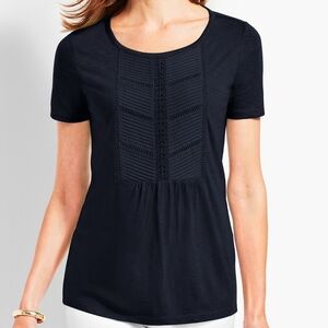 Talbot's Short Sleeve Shirt Navy Size 1X Woven Details on Front